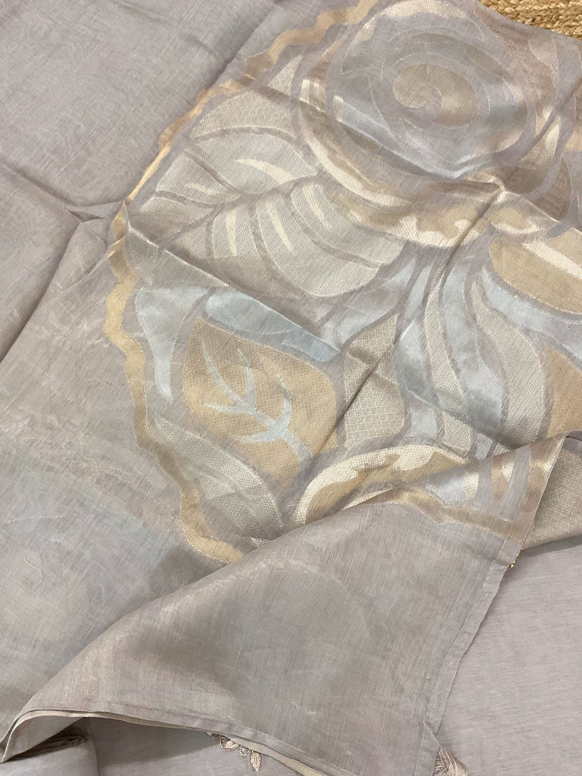 Soft Fine Chanderi Embroidered Jamdani Suit - Grey