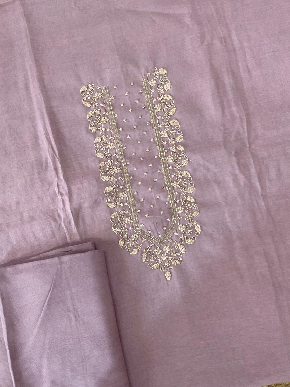 Soft Fine Chanderi Embroidered Jamdani Suit - Lavender