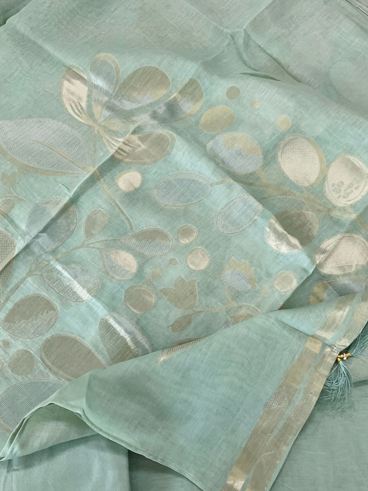 Soft Fine Chanderi Embroidered Jamdani Suit - Green