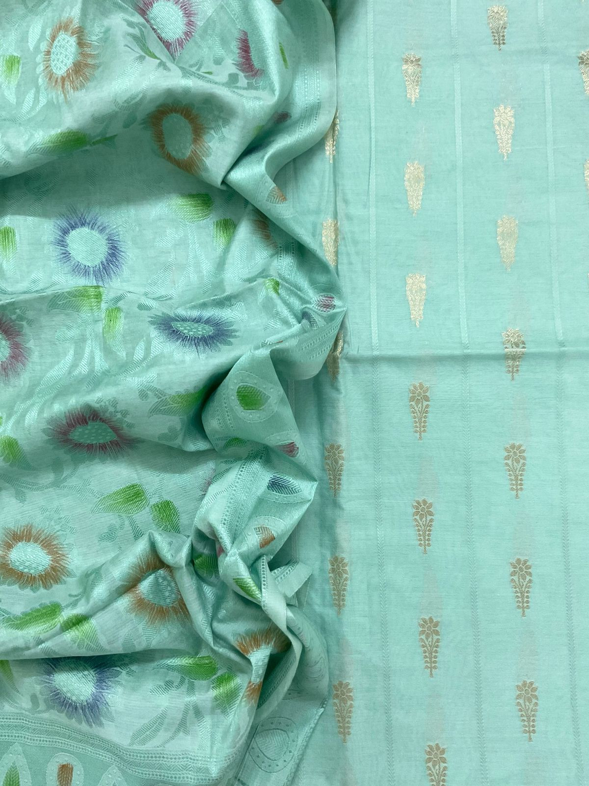 Soft Chanderi Banarasi Weaved Suit - Sea Blue
