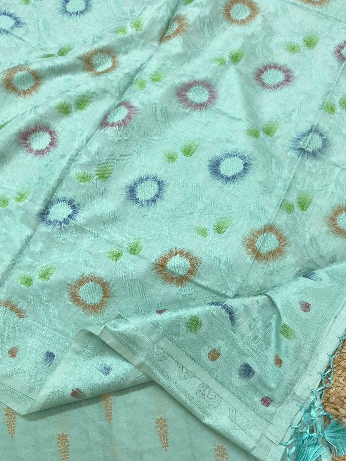 Soft Chanderi Banarasi Weaved Suit - Sea Blue