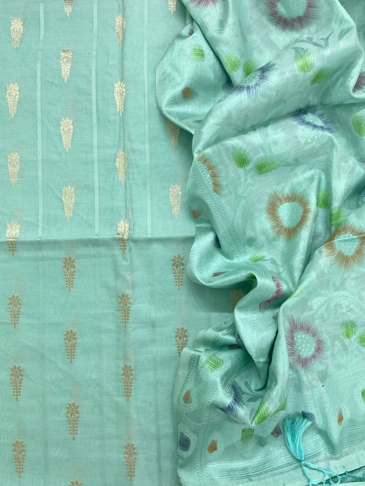 Soft Chanderi Banarasi Weaved Suit - Sea Blue