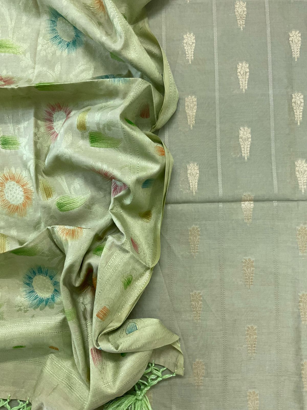 Soft Chanderi Banarasi Weaved Suit - Green