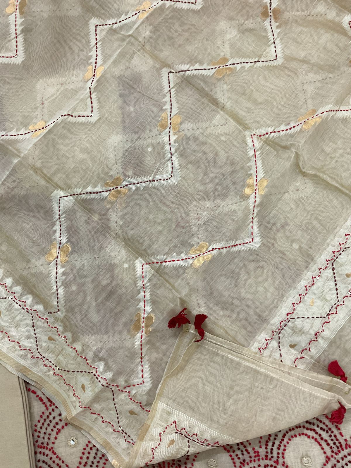 Soft Slub Chanderi Embroidered Suit - Beige