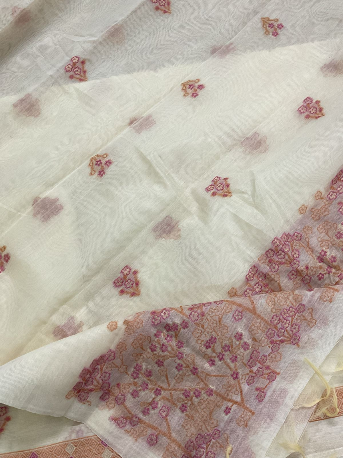 Soft Kora Chanderi Jamdani Weaved Suit - Offwhite