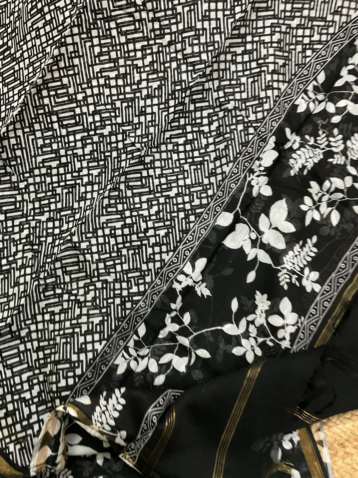 Pure Maheshwari Printed Suit - Black