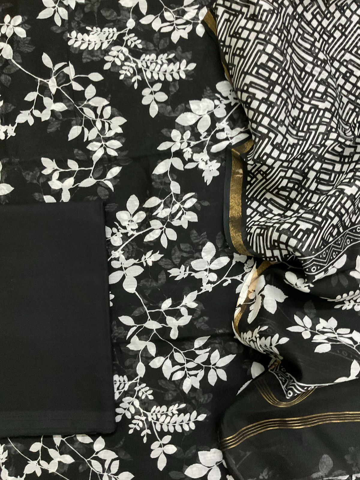 Pure Maheshwari Printed Suit - Black