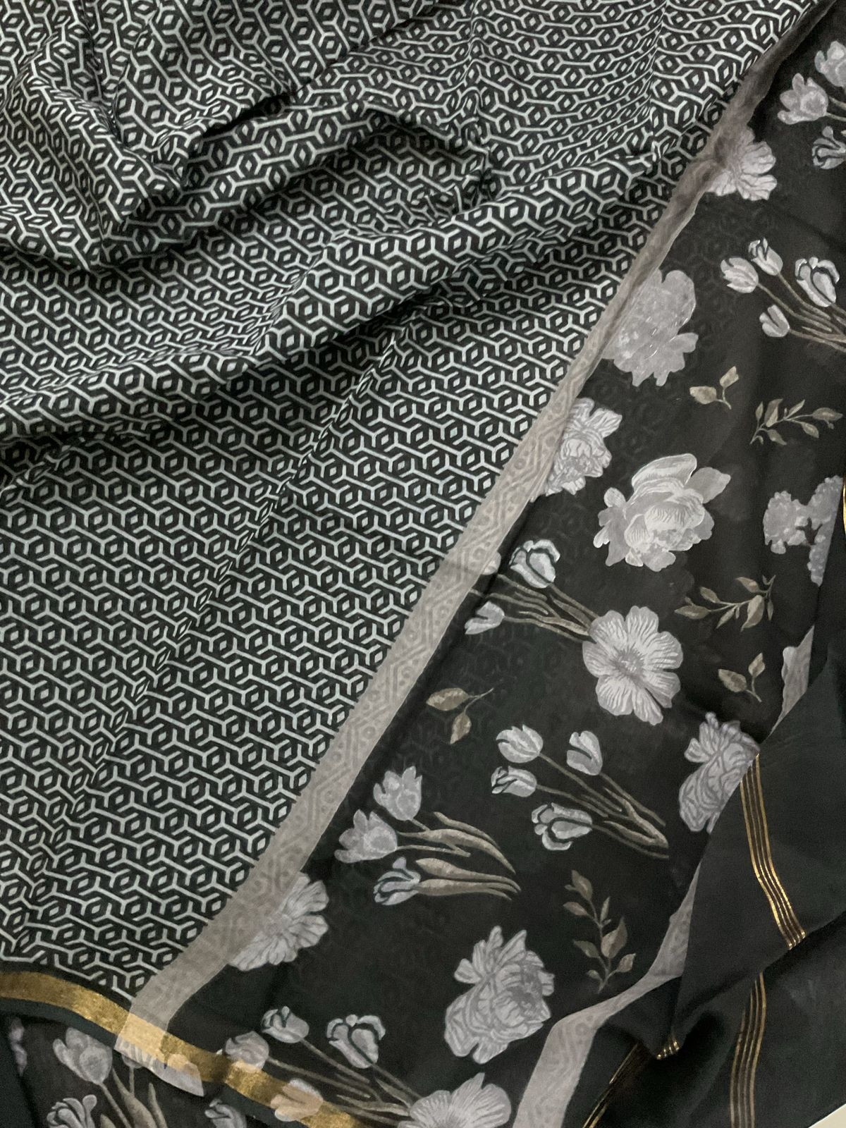 Pure Maheshwari Printed Suit - Black