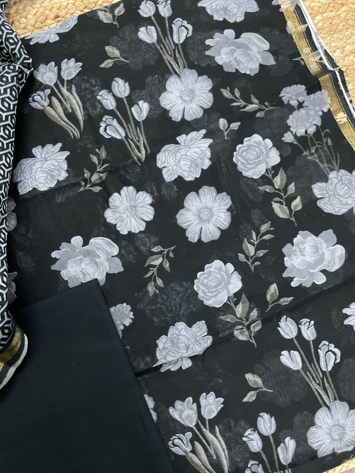 Pure Maheshwari Printed Suit - Black