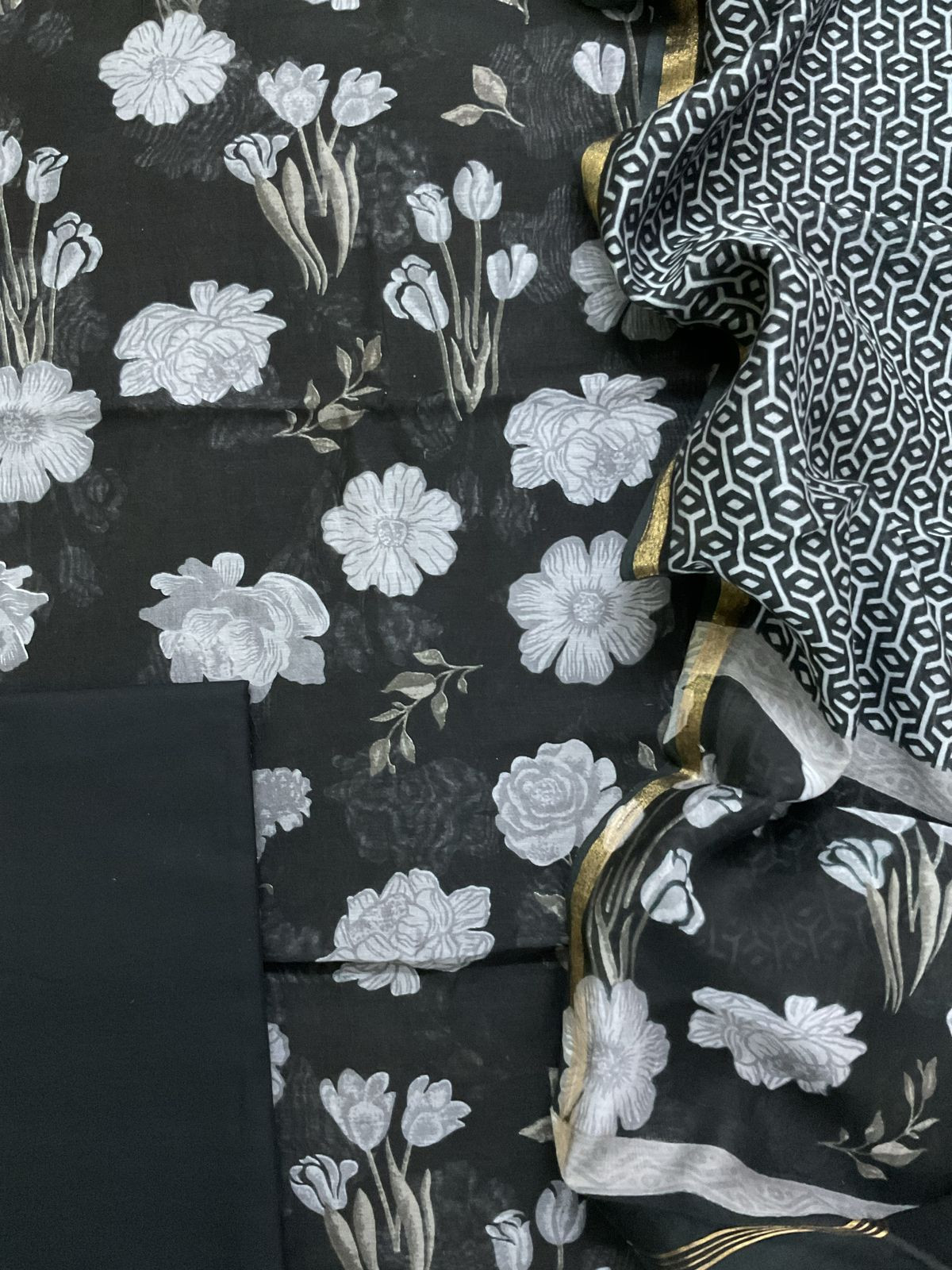 Pure Maheshwari Printed Suit - Black