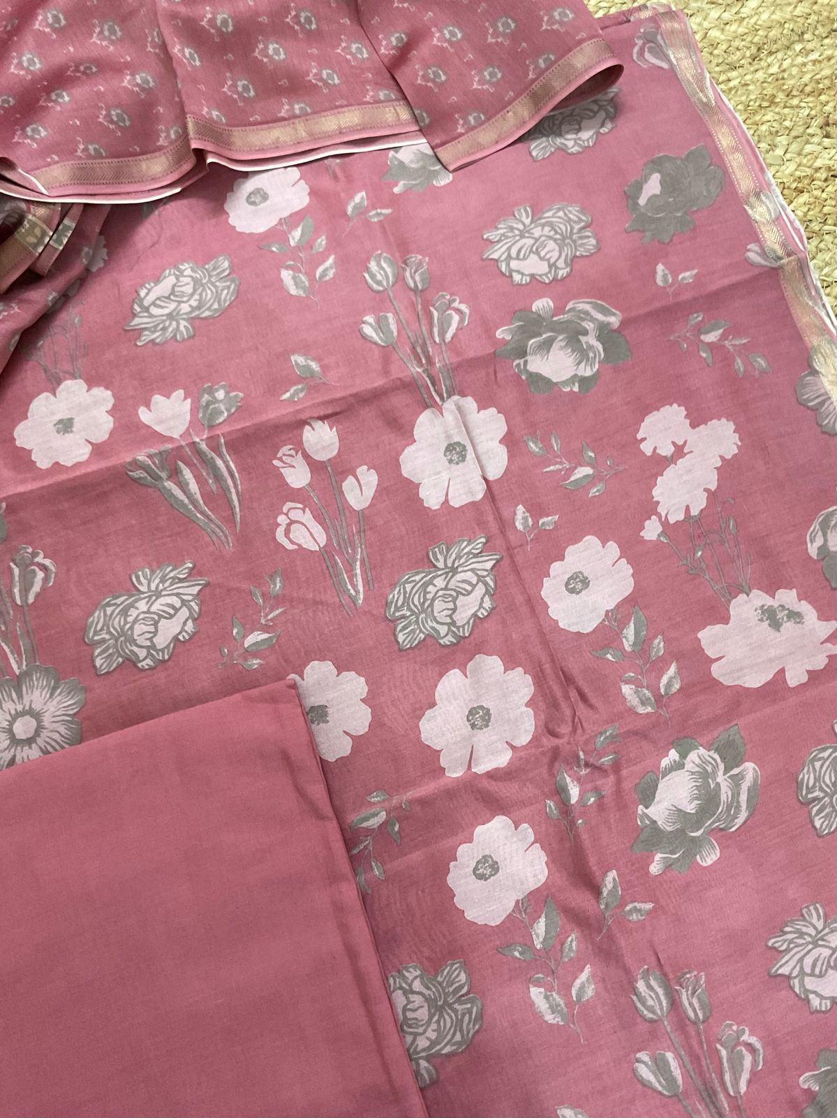 Pure Maheshwari Printed Suit - Pink