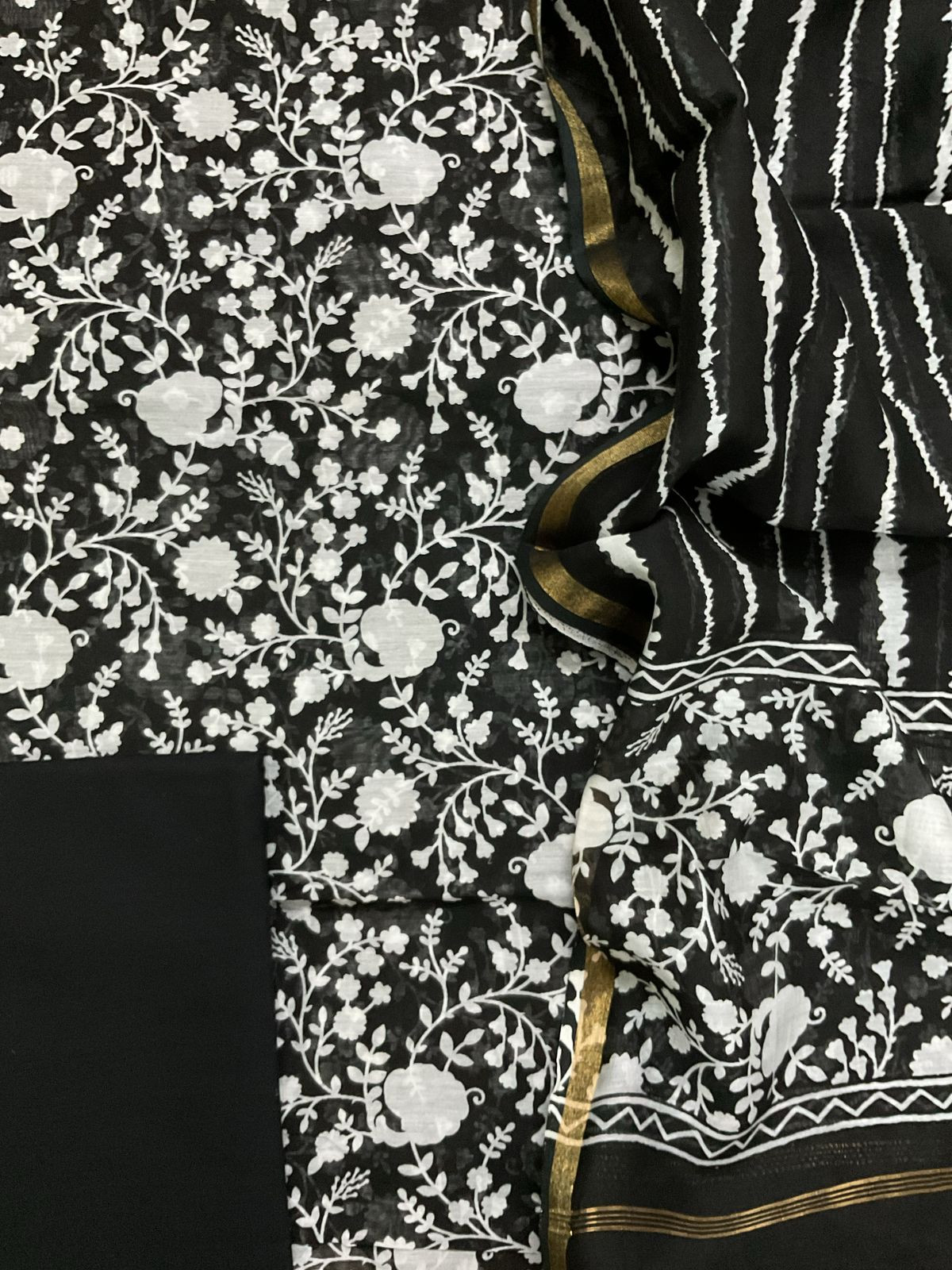 Pure Maheshwari Printed Suit - Black