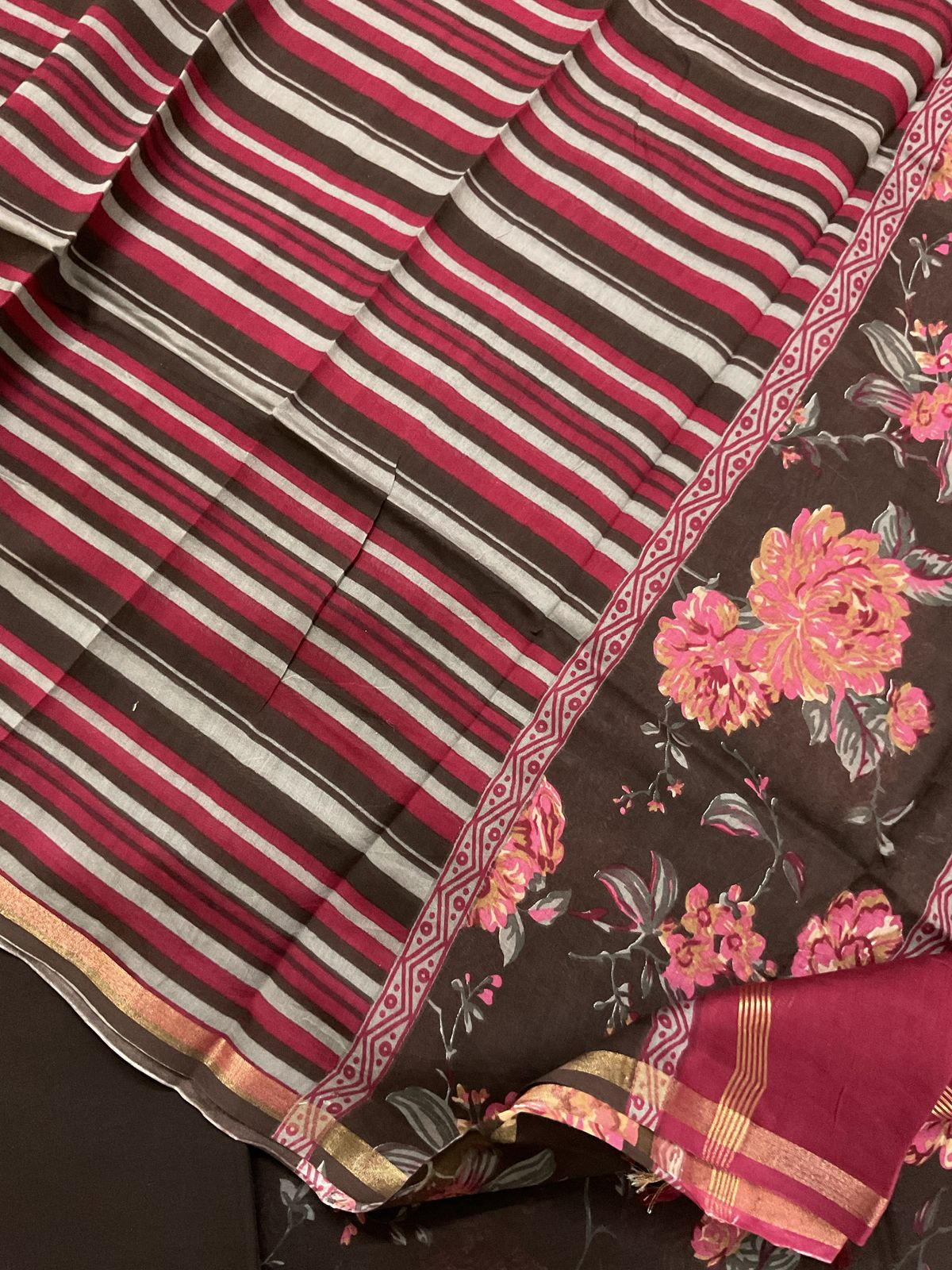 Pure Maheshwari Printed Suit - Brown