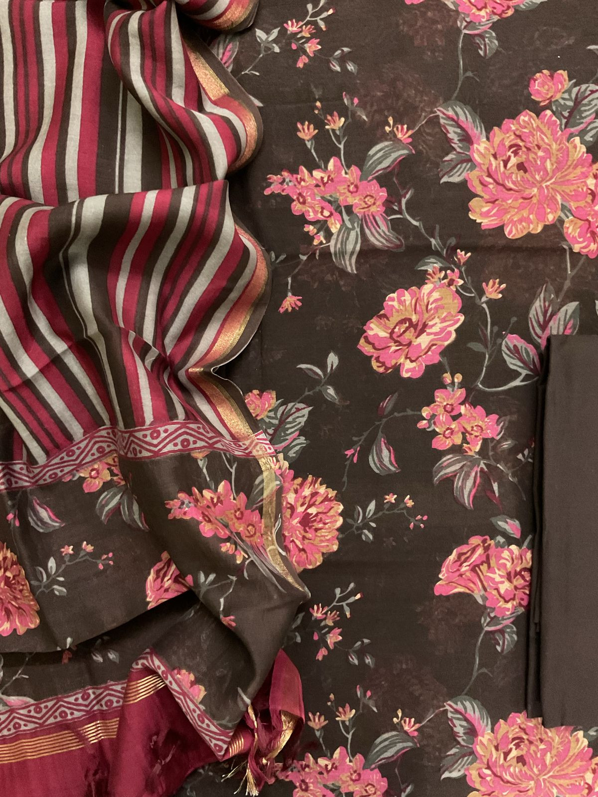 Pure Maheshwari Printed Suit - Brown