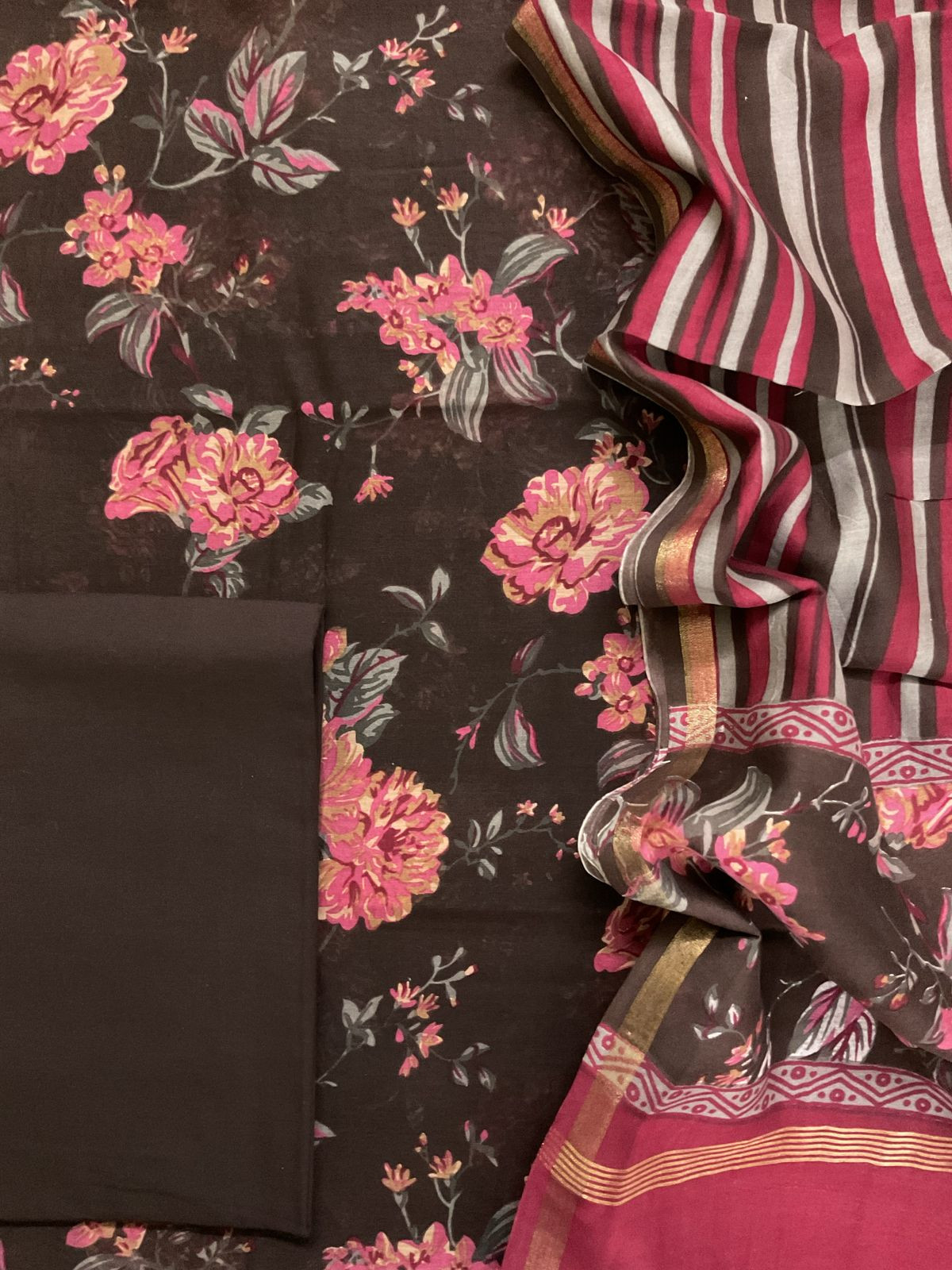 Pure Maheshwari Printed Suit - Brown