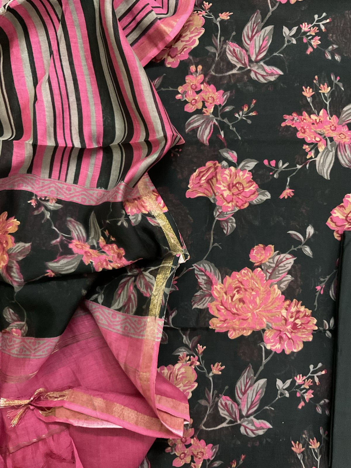 Pure Maheshwari Printed Suit - Black