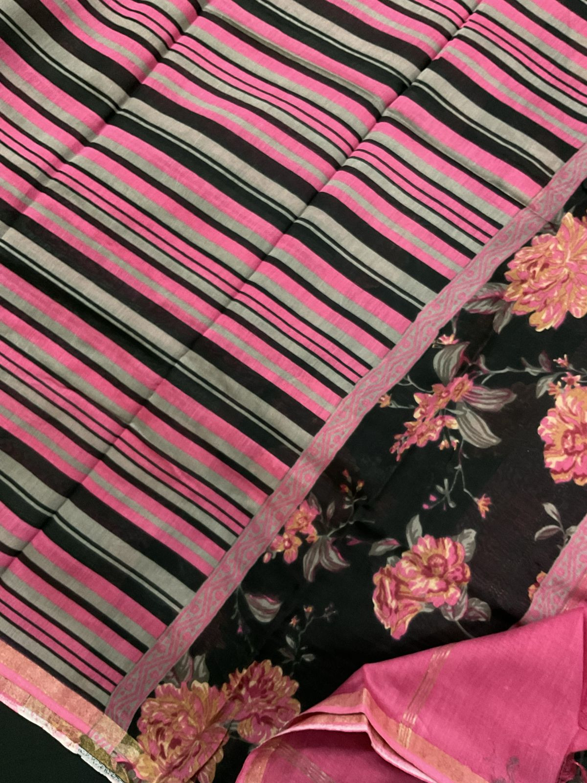 Pure Maheshwari Printed Suit - Black