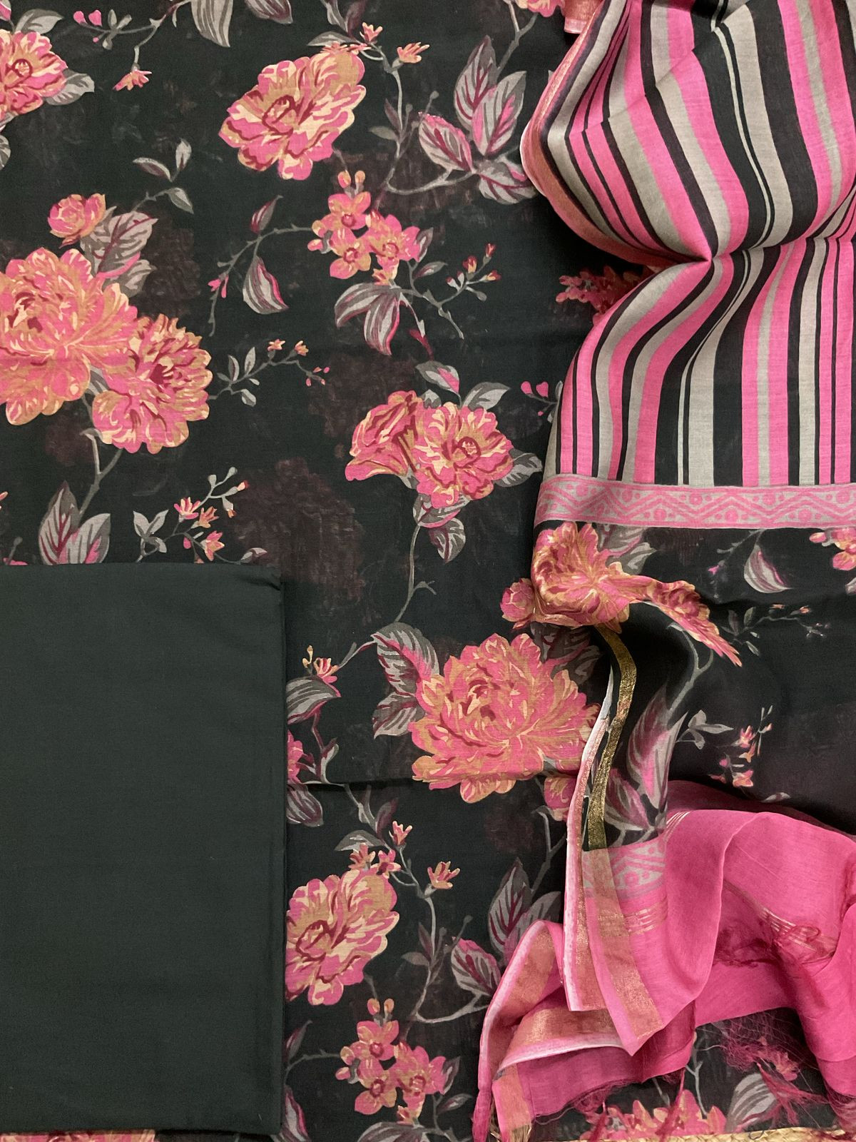 Pure Maheshwari Printed Suit - Black