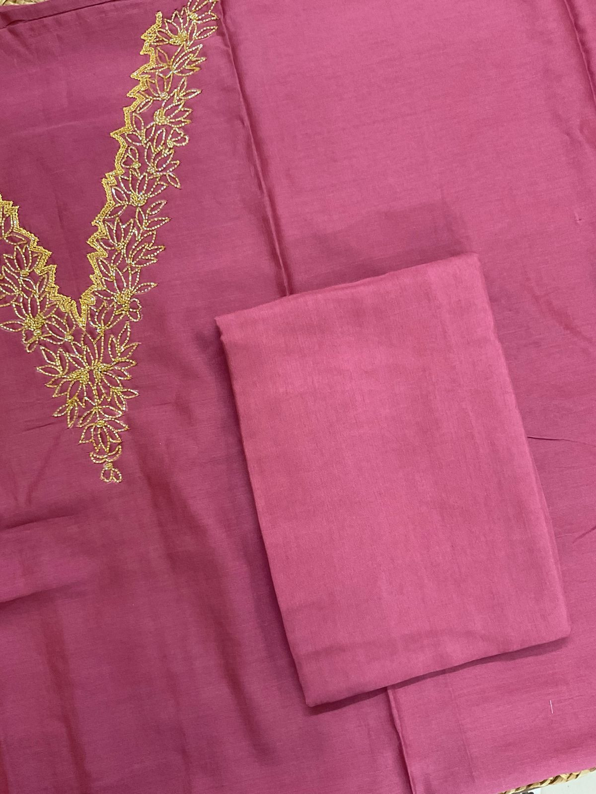 Pure Chanderi Printed Embroidered Suit - Pink