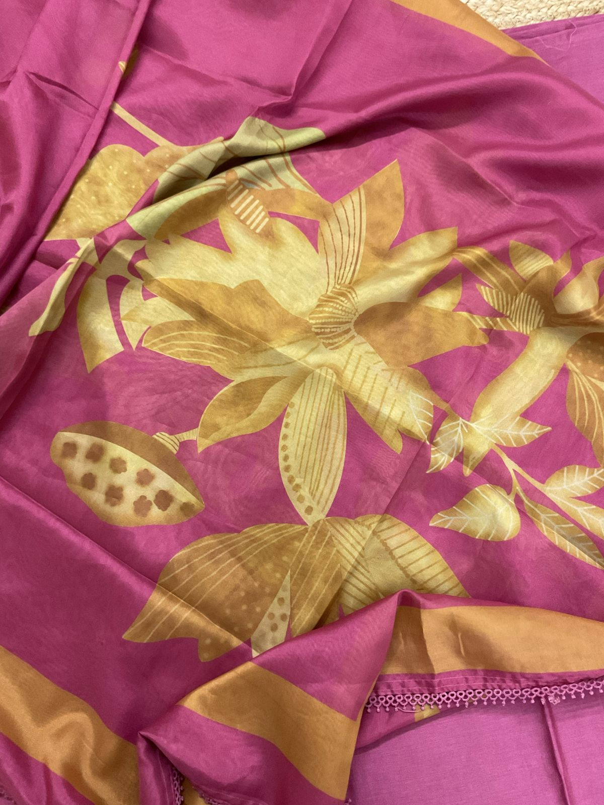 Pure Chanderi Printed Embroidered Suit - Pink