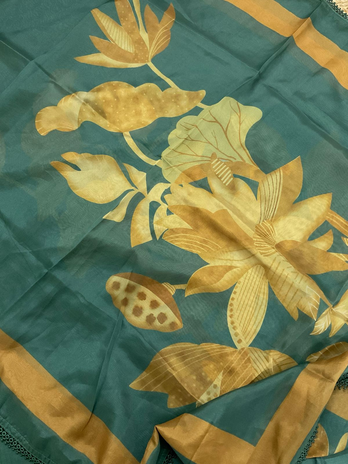 Pure Chanderi Printed Embroidered Suit - Green