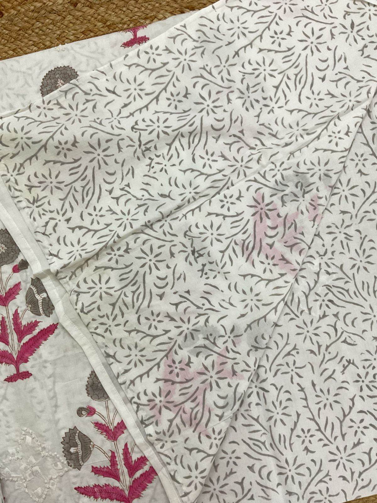 Pure Cotton Printed Appliqu Work Suit - Offwhite