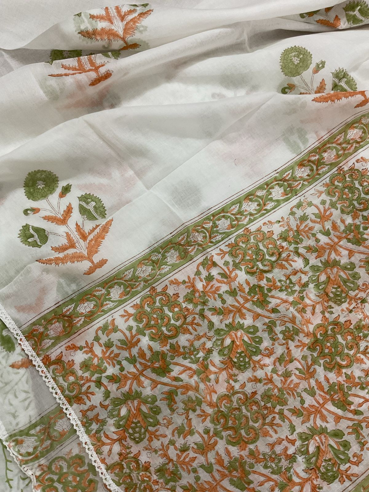 Pure Cotton Printed Appliqu Work Suit - Offwhite