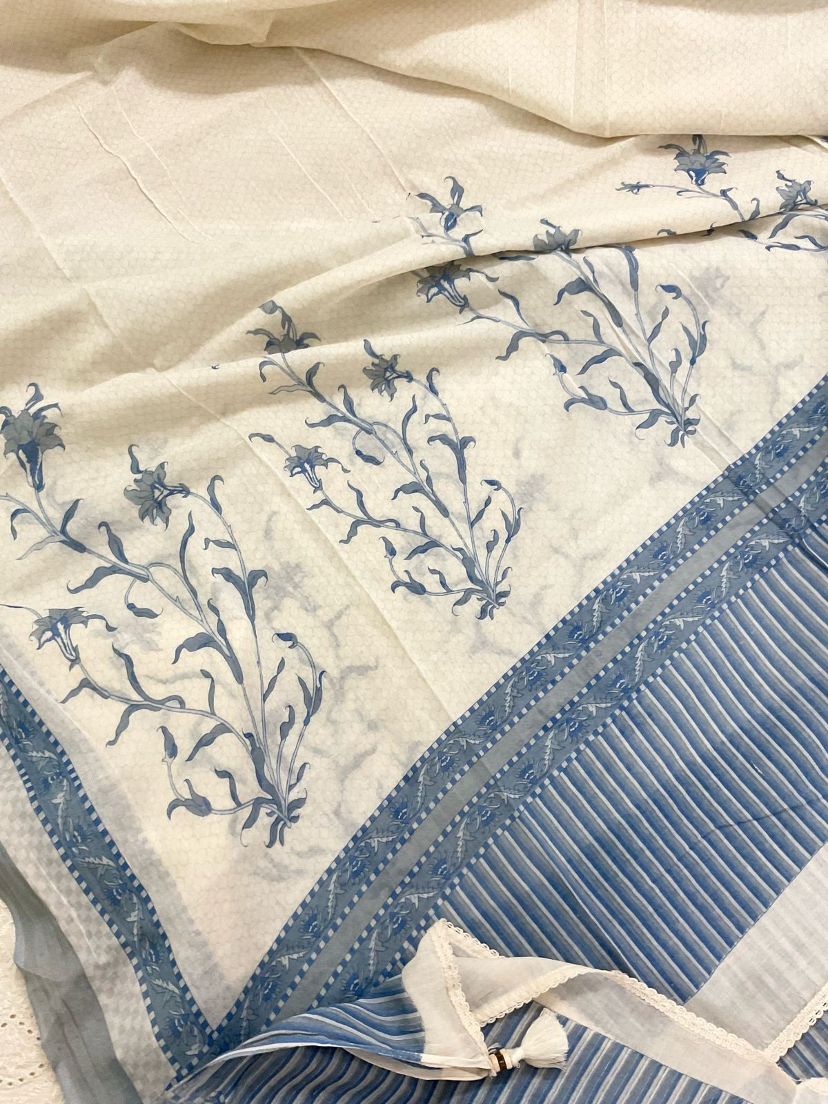 Pure Cotton Printed Embroidered Suit - Blue