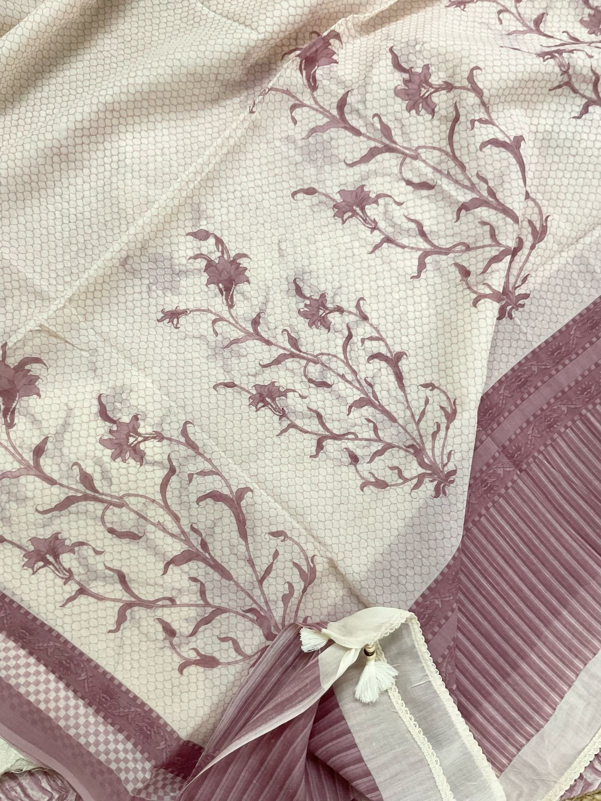 Pure Cotton Printed Embroidered Suit - Mauve