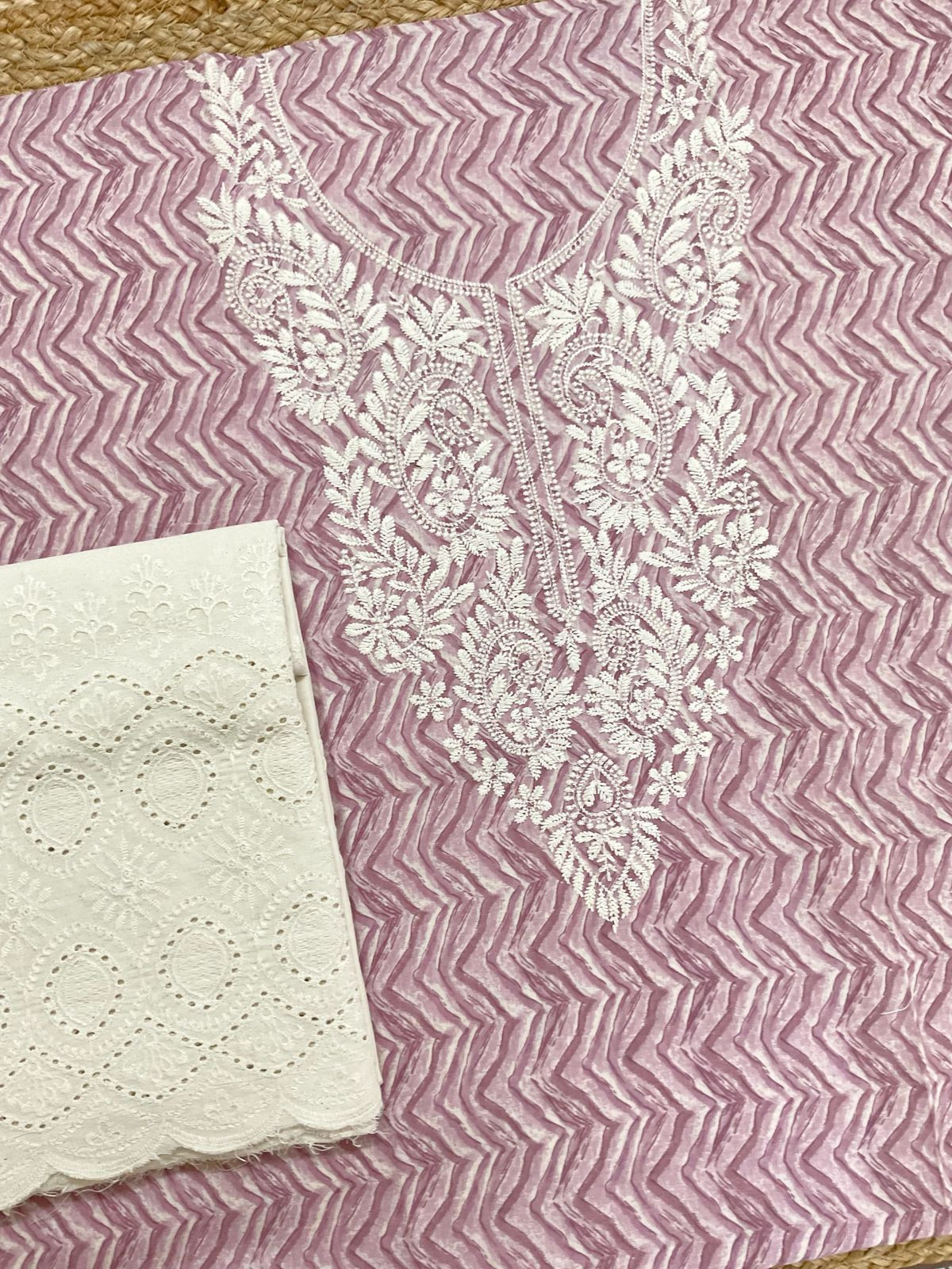 Pure Cotton Printed Embroidered Suit - Mauve