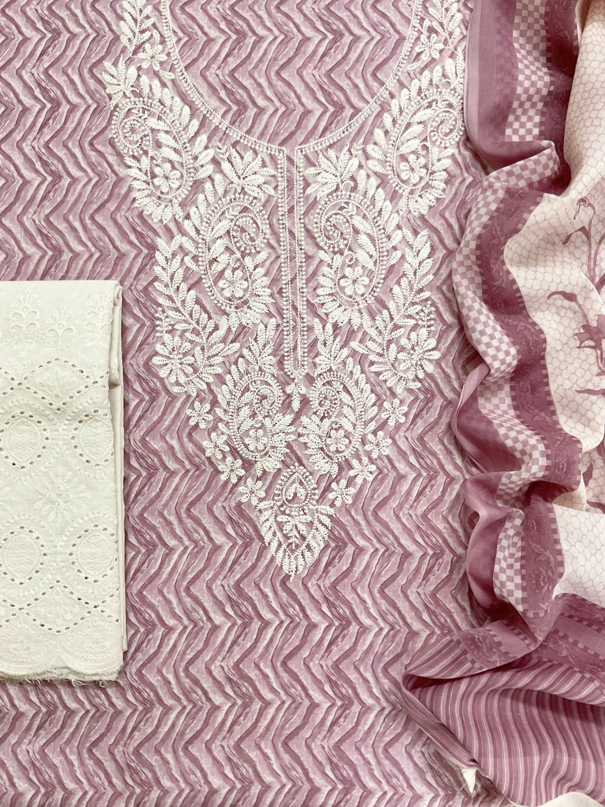 Pure Cotton Printed Embroidered Suit - Mauve