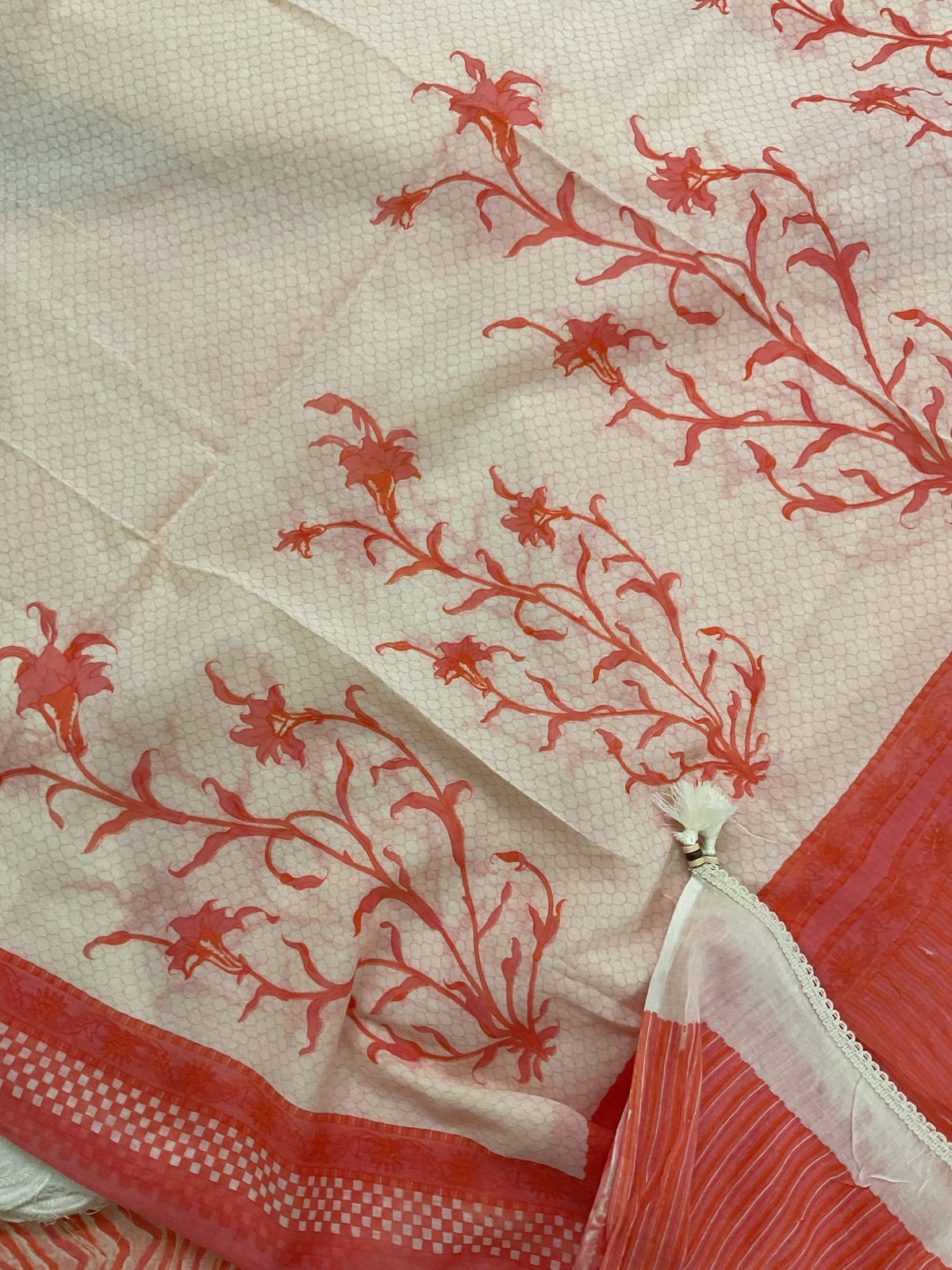 Pure Cotton Printed Embroidered Suit - Orange