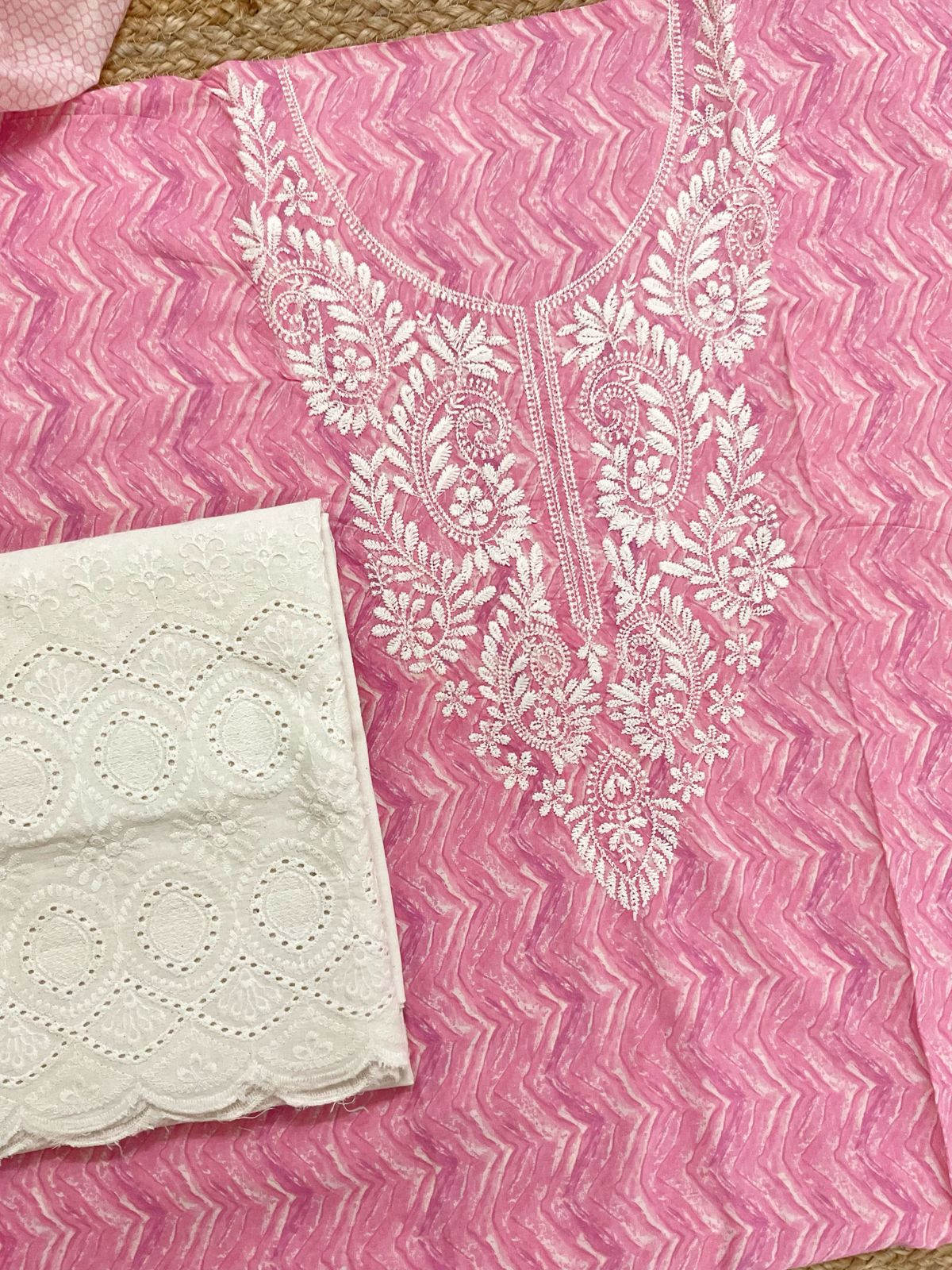 Pure Cotton Printed Embroidered Suit - Pink