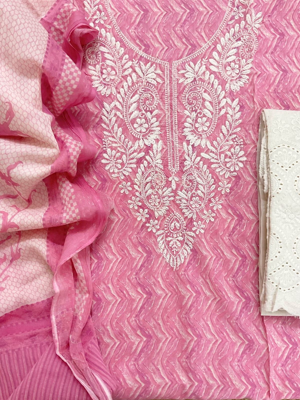 Pure Cotton Printed Embroidered Suit - Pink