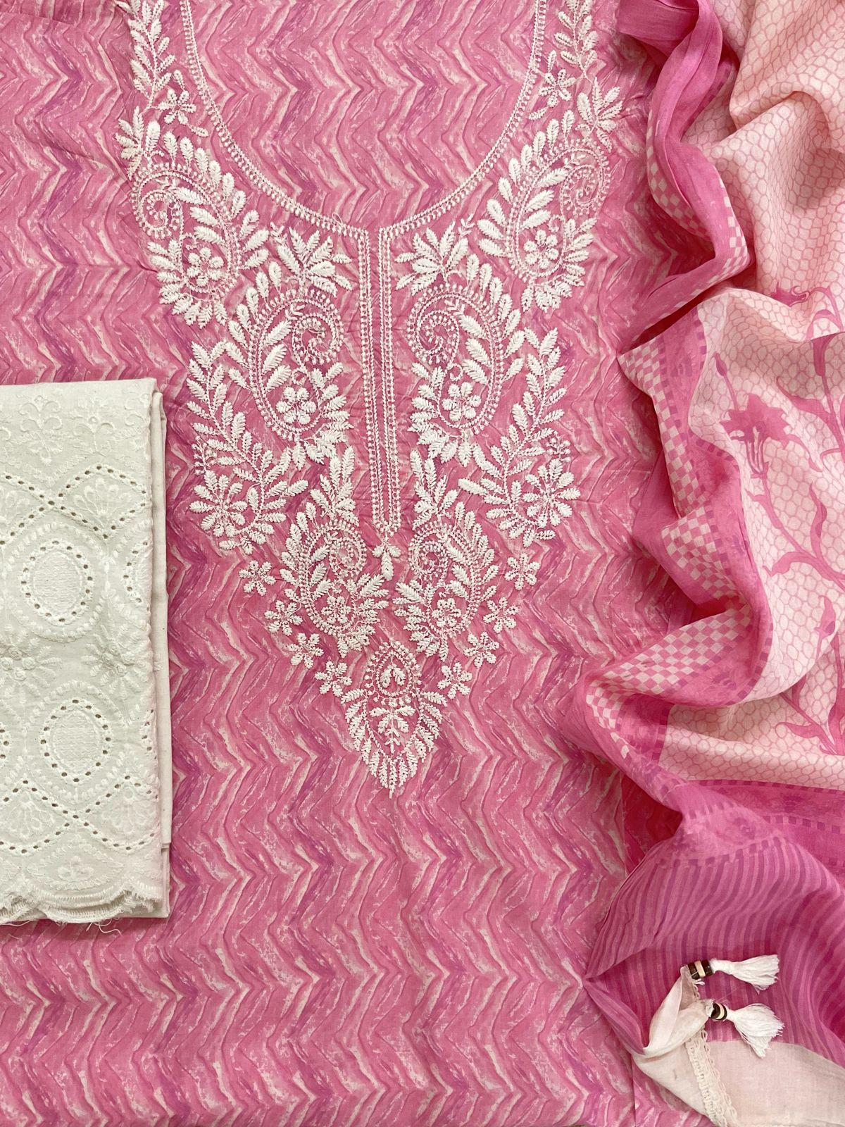 Pure Cotton Printed Embroidered Suit - Pink