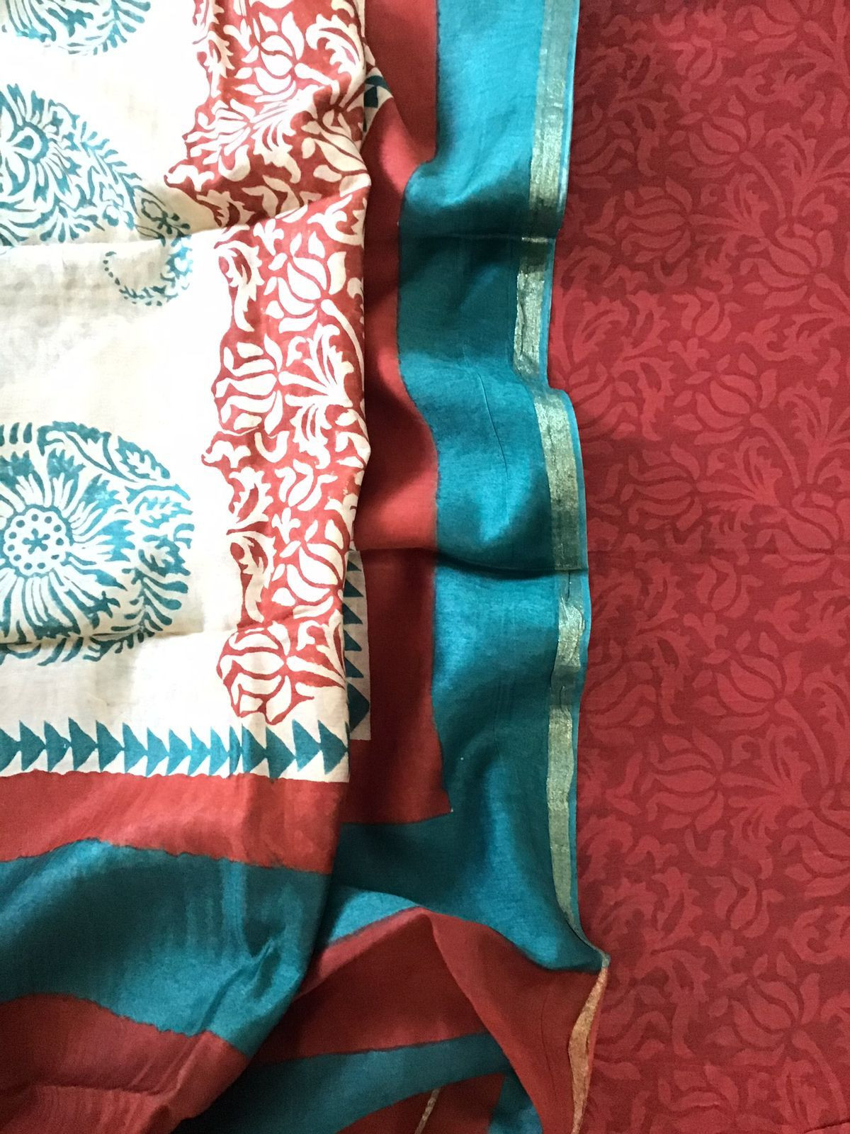 Pure Maheshwari Printed Suit - Brick Red