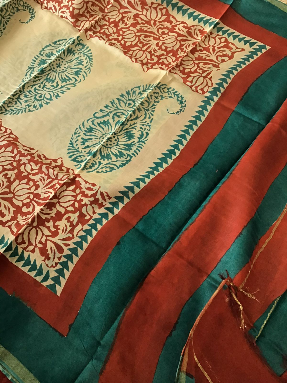 Pure Maheshwari Printed Suit - Brick Red