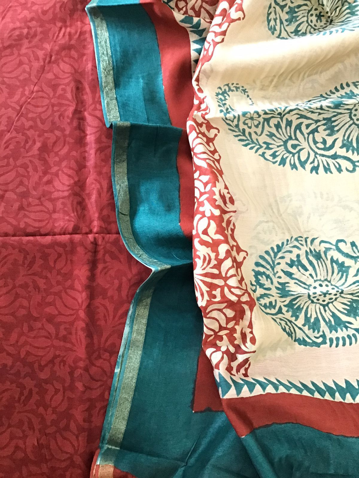 Pure Maheshwari Printed Suit - Brick Red