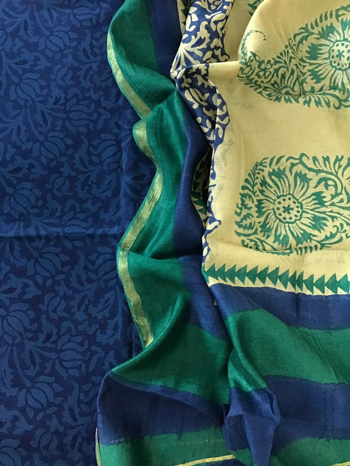 Pure Maheshwari Printed Suit - Blue