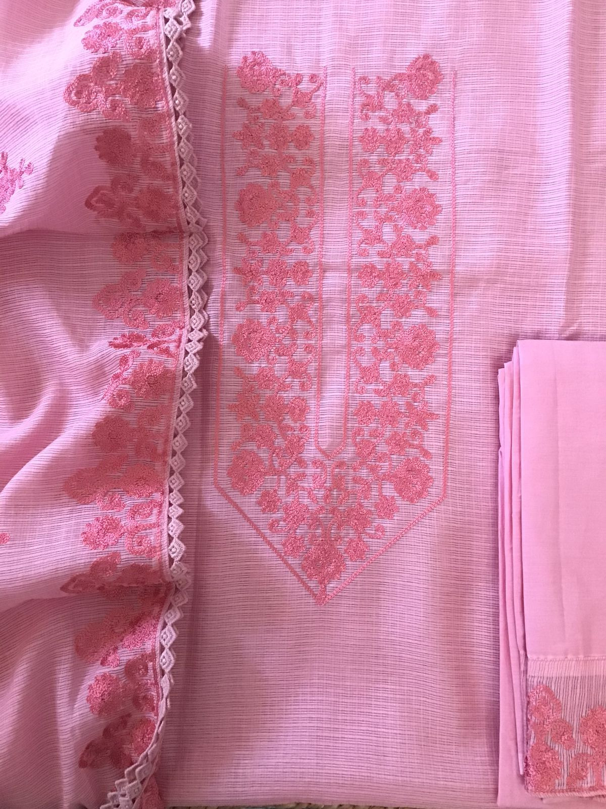 Soft Kota Silk Embroidered Suit - Pink