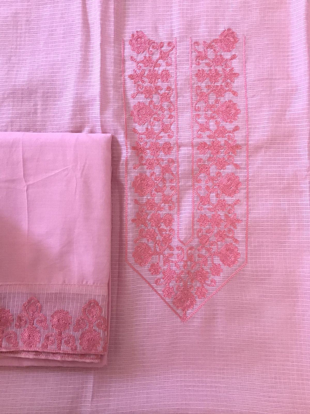 Soft Kota Silk Embroidered Suit - Pink