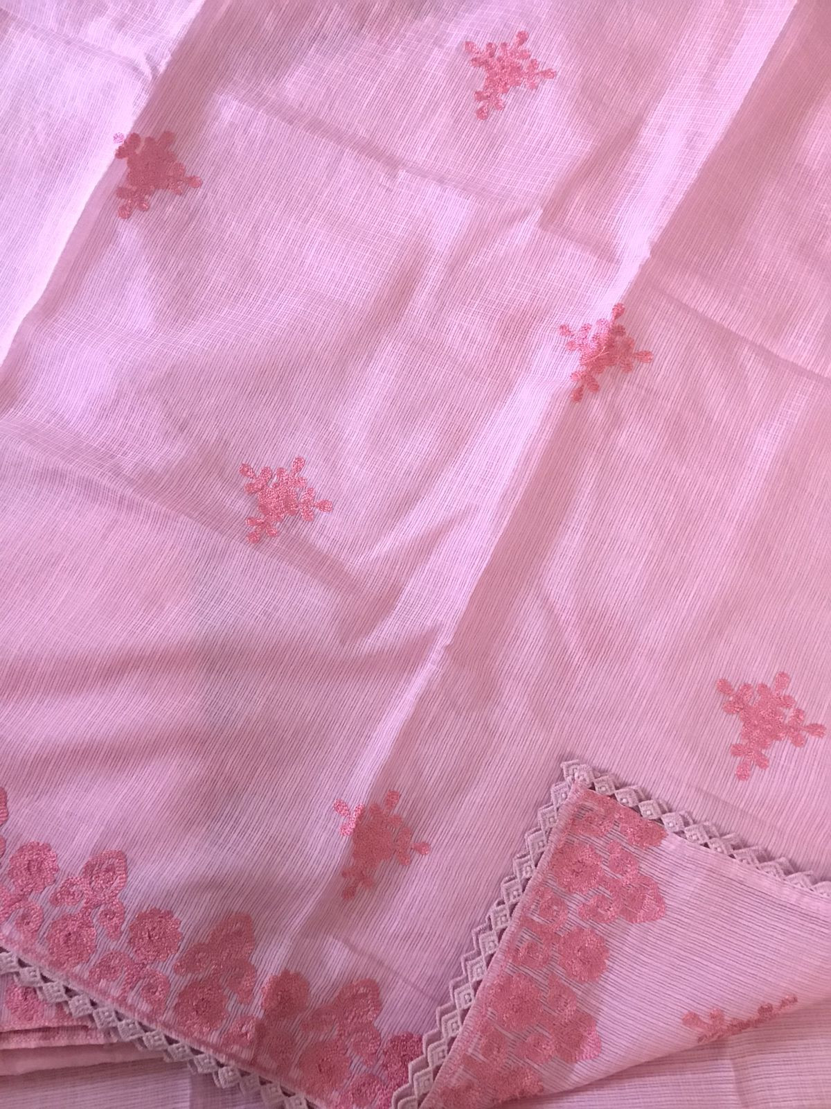 Soft Kota Silk Embroidered Suit - Pink