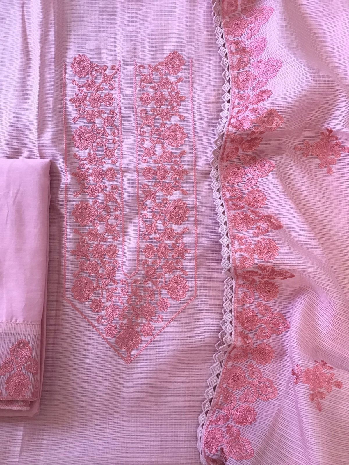 Soft Kota Silk Embroidered Suit - Pink