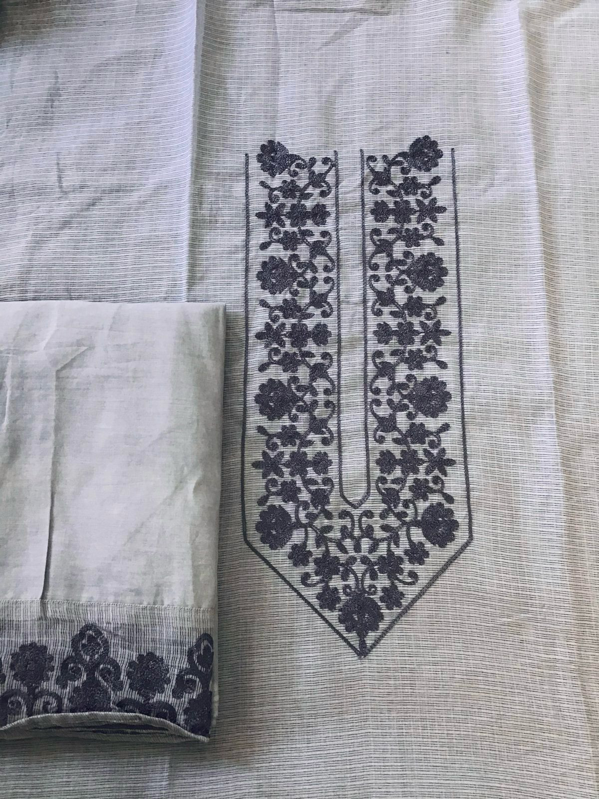 Soft Kota Silk Embroidered Suit - Lilac Grey