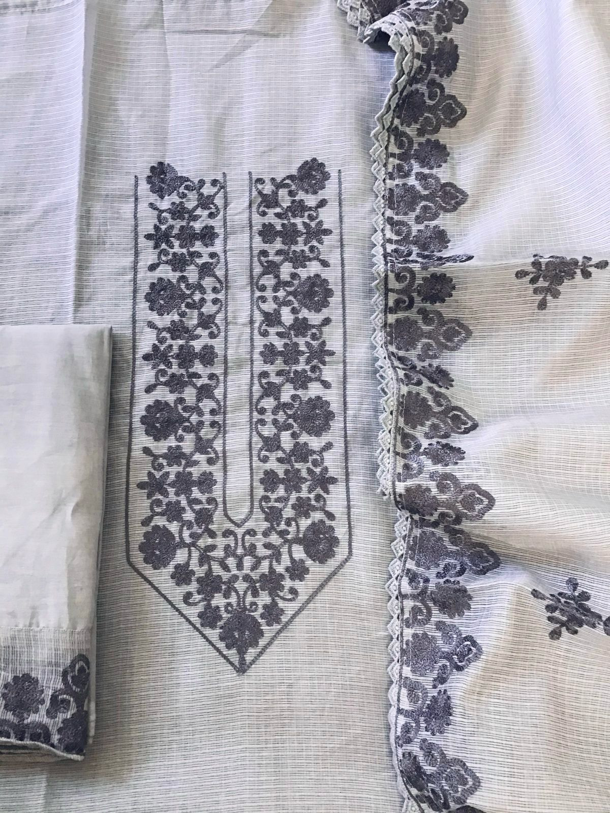 Soft Kota Silk Embroidered Suit - Lilac Grey