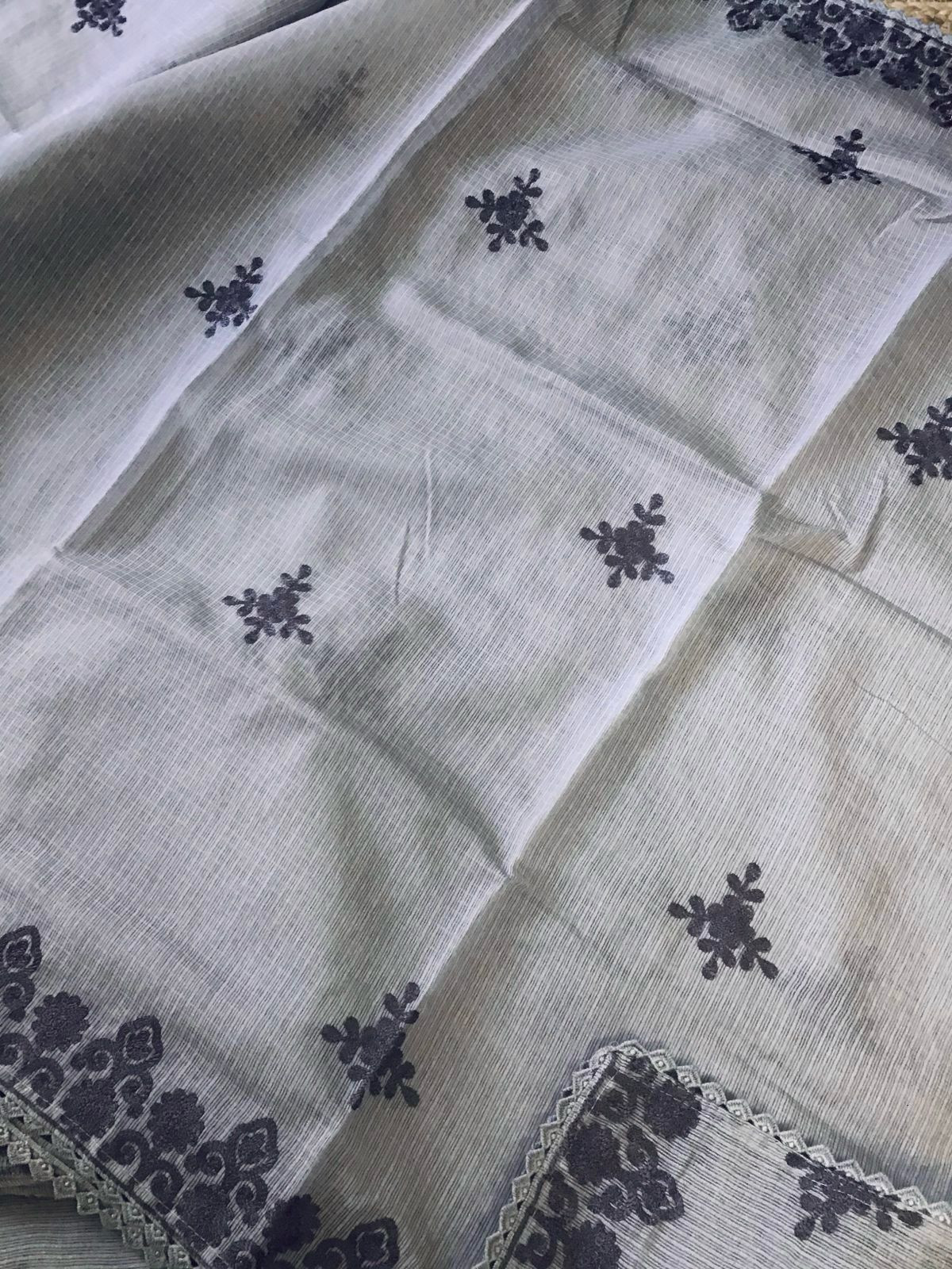 Soft Kota Silk Embroidered Suit - Lilac Grey