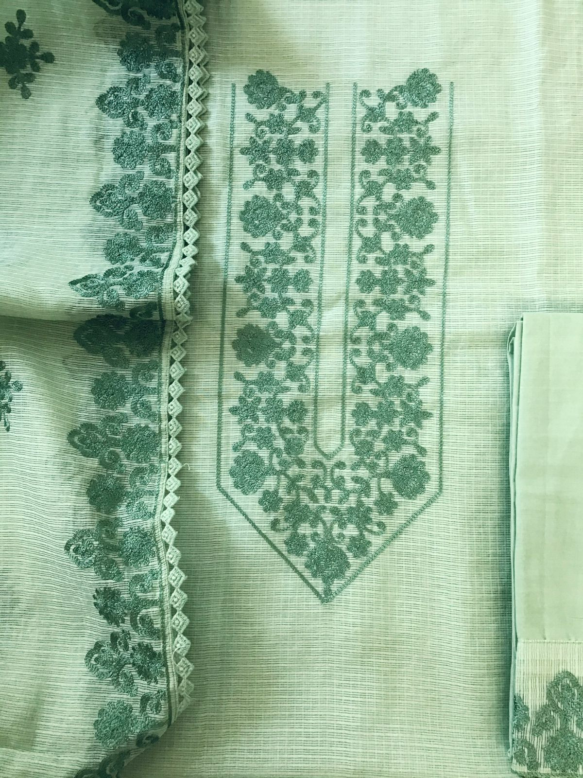 Soft Kota Silk Embroidered Suit - Green