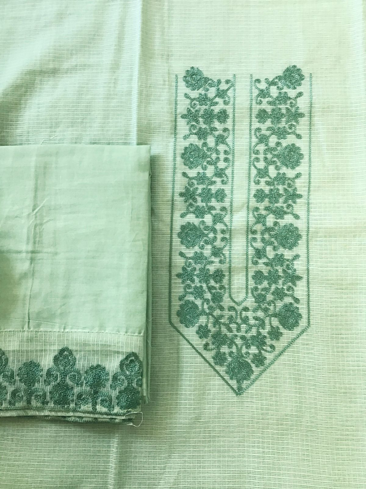 Soft Kota Silk Embroidered Suit - Green