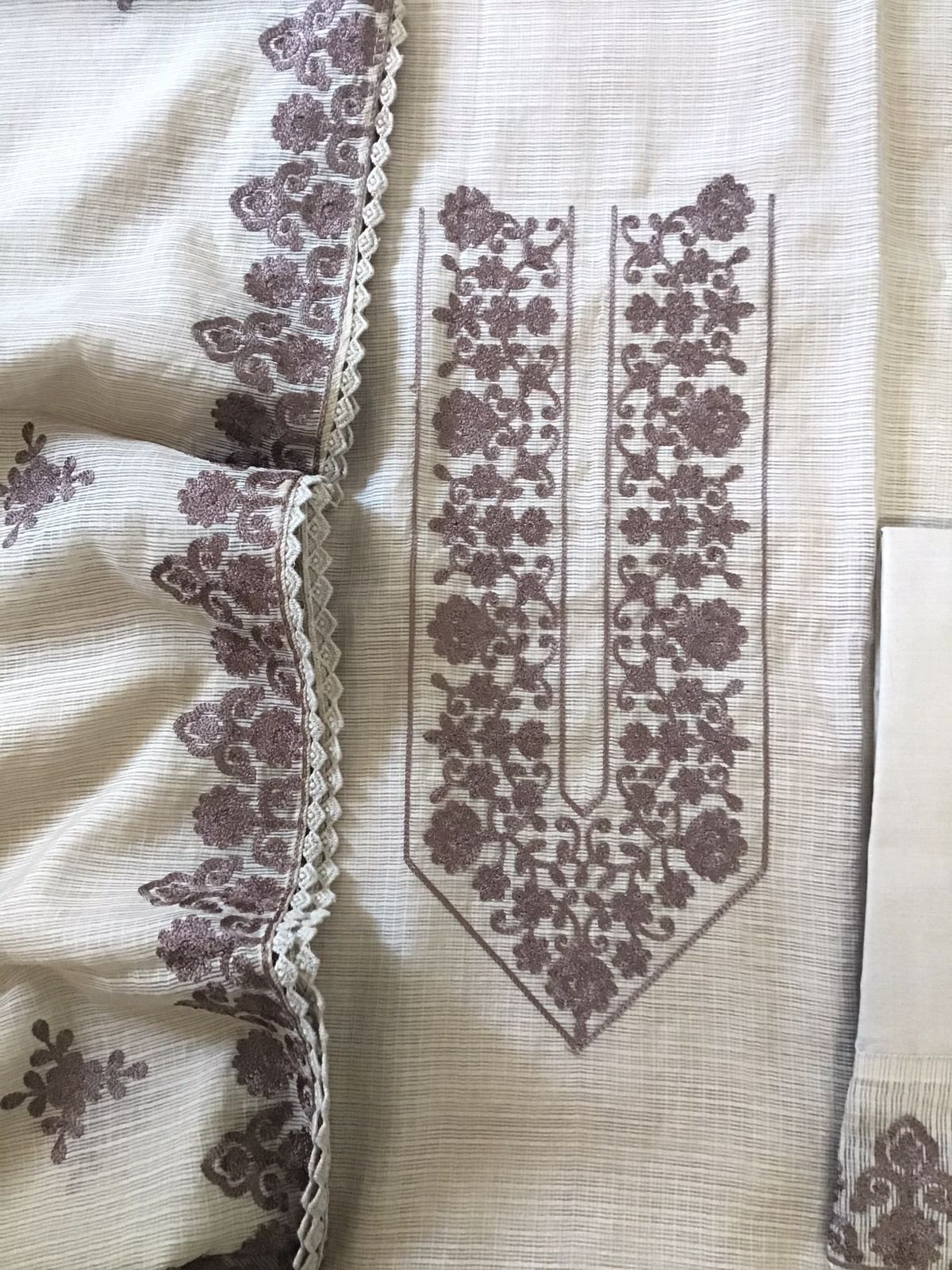 Soft Kota Silk Embroidered Suit - Beige