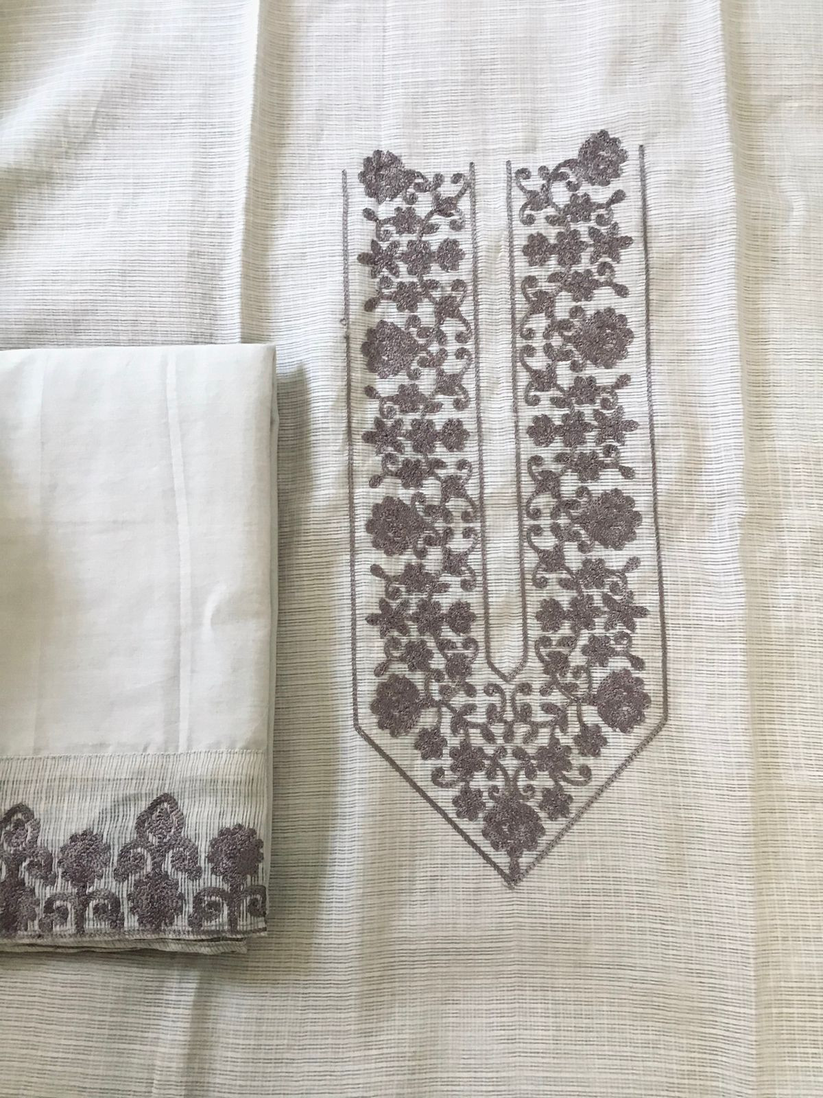 Soft Kota Silk Embroidered Suit - Beige